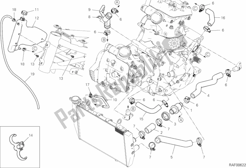 Alle onderdelen voor de Koelcircuit van de Ducati Multistrada 1260 ABS Thailand 2018 Alle onderdelen voor de Koelcircuit van de Ducati Multistrada 1260 ABS Thailand 2018